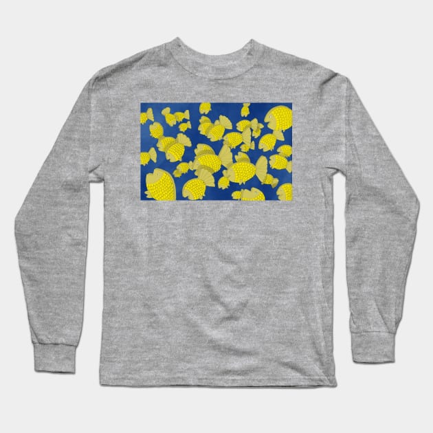 Flat, golden fish in a pack II Long Sleeve T-Shirt by LeahHa